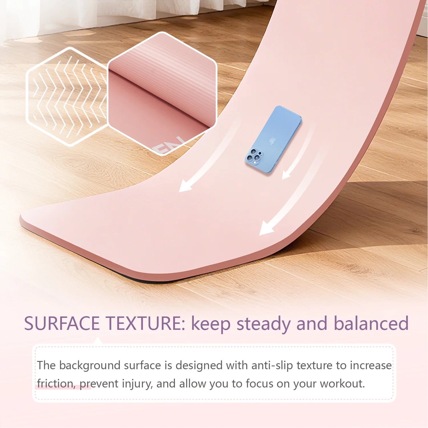 Thick Yoga Mat 20Mm High-Density NBR Foam Pilates Exercise Mats 76"X24", Pink with Carry Bag