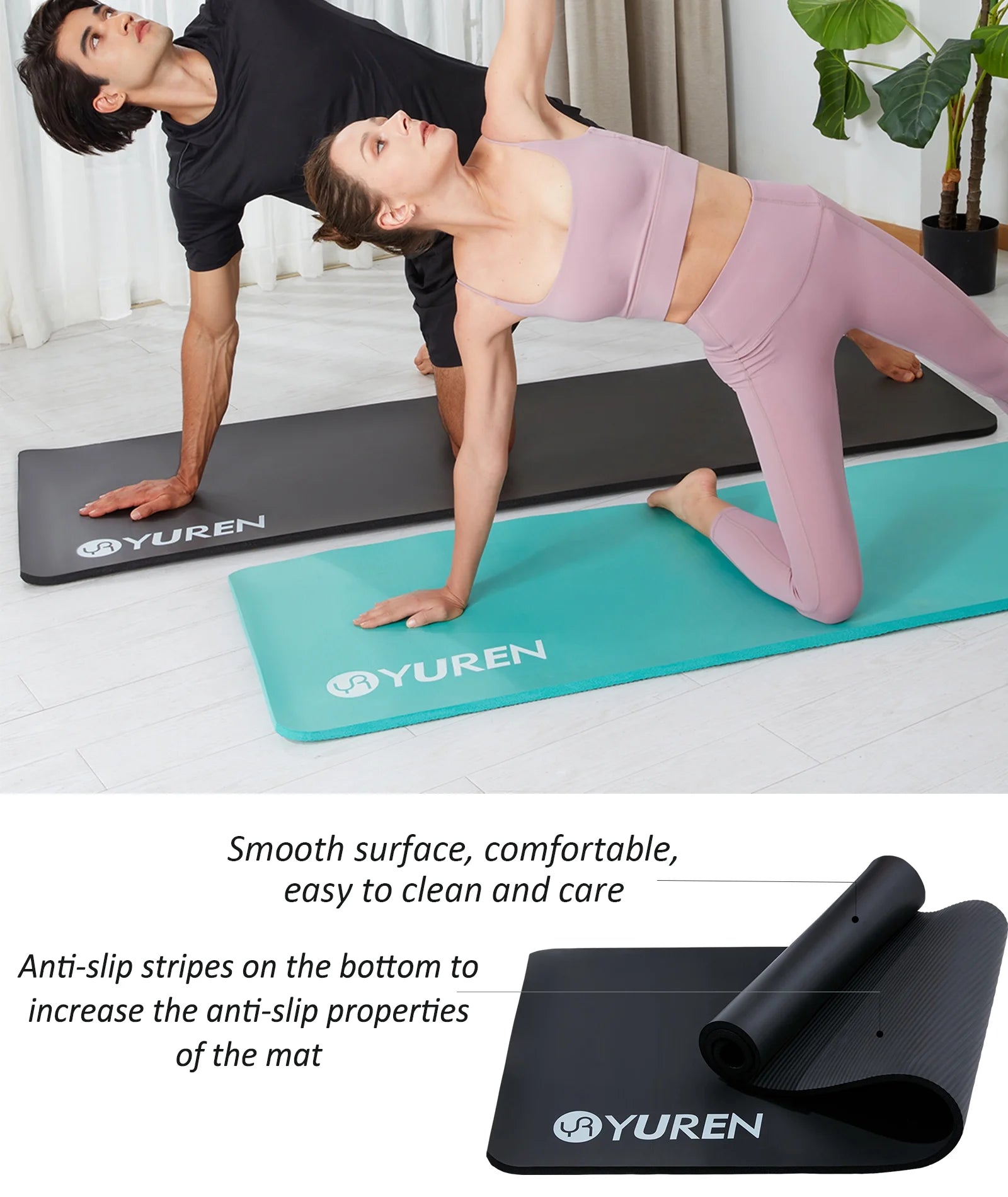 Thick Yoga Mat 1 Inch High-Density NBR Foam Pilates Exercise Stretching Fitness Mats, Black W/ Bag