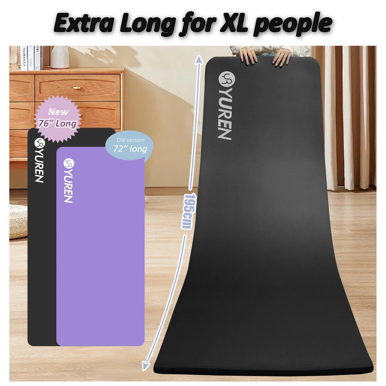 Thick Yoga Mat 1 Inch High-Density NBR Foam Pilates Exercise Stretching Fitness Mats, Black W/ Bag