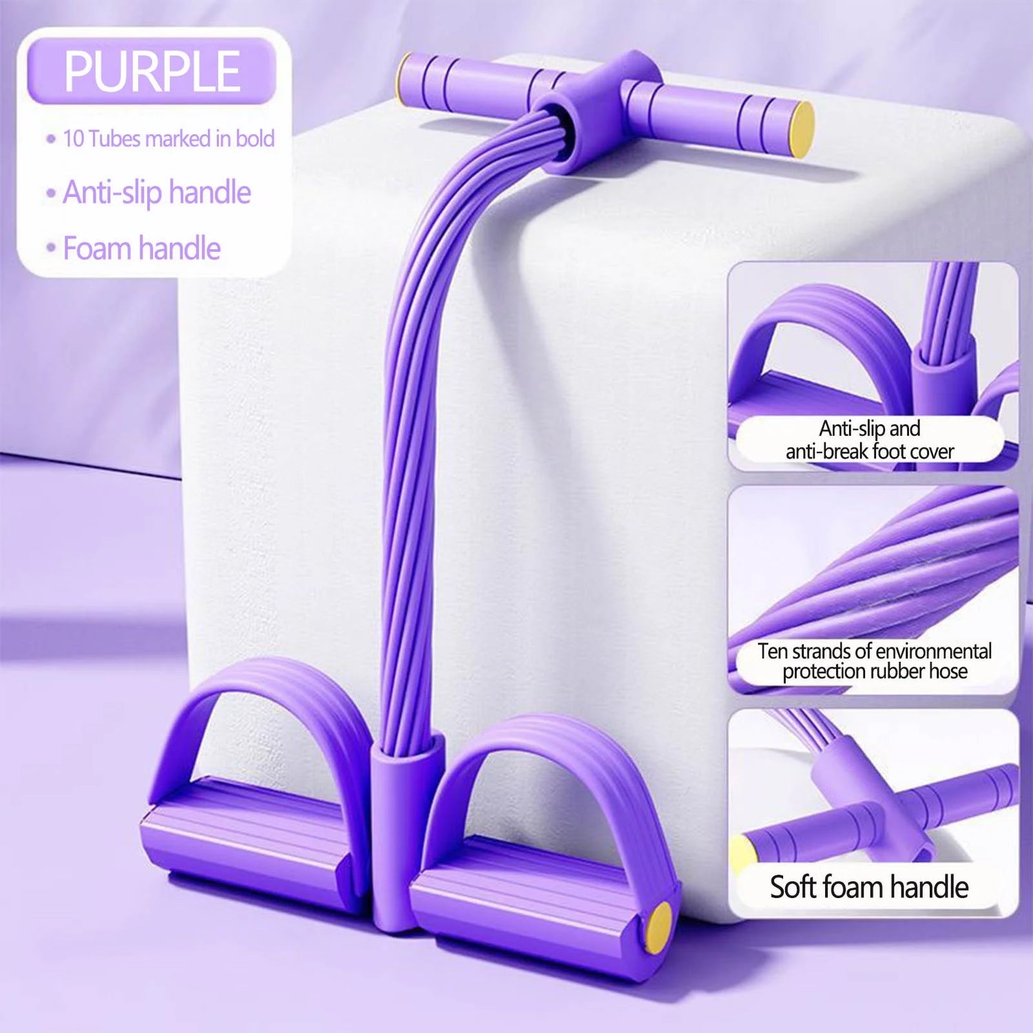 Multifunctional Fitness Resistance Belt for Core Strength &amp; Pelvic Health - 10-Tube Pedal Ankle Joint Tractor, Non-Slip Grip, Home &amp; Office Workout, Sit up Leg Stretching Rope Exercise Belt