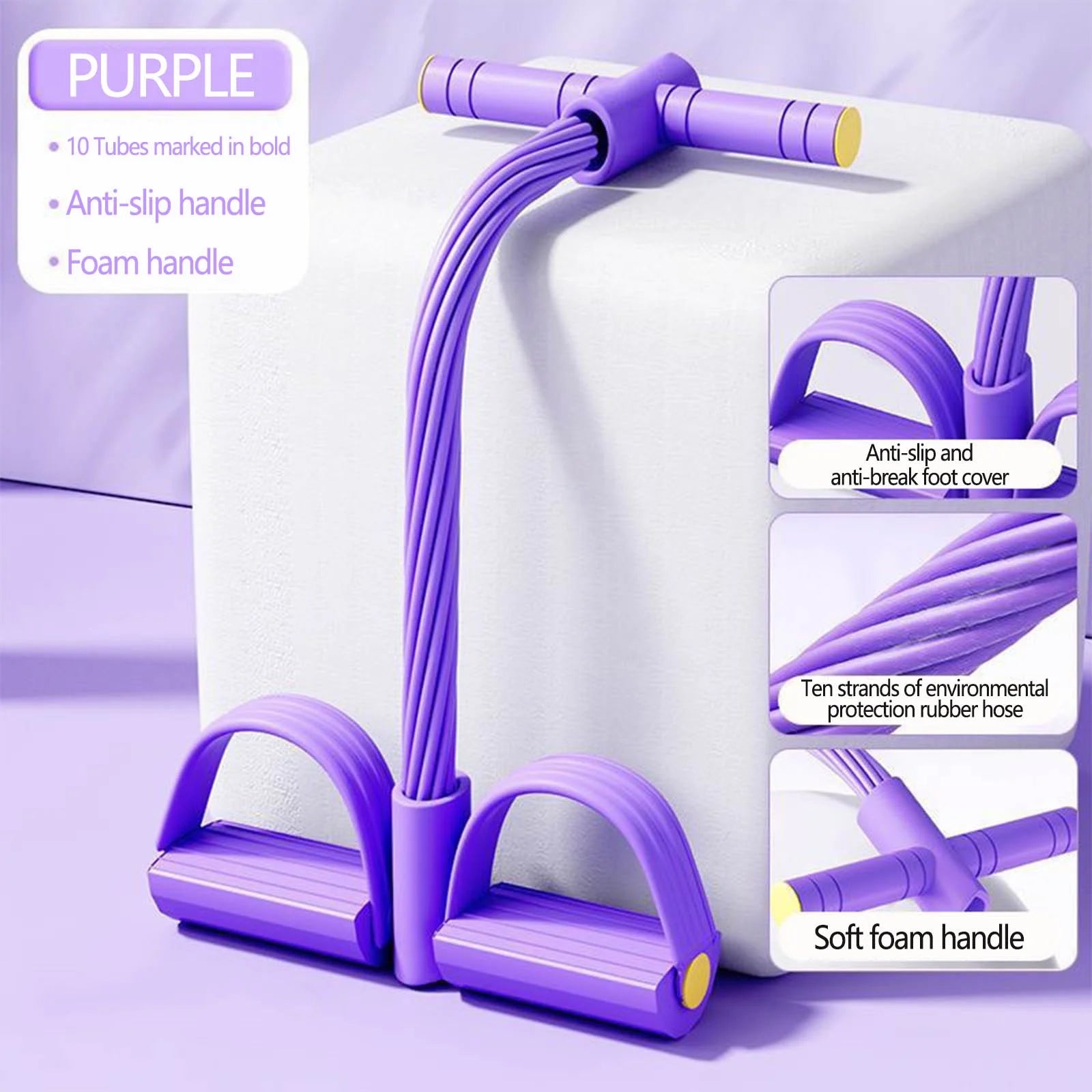 Multifunctional Fitness Resistance Belt for Core Strength &amp; Pelvic Health - 10-Tube Pedal Ankle Joint Tractor, Non-Slip Grip, Home &amp; Office Workout, Sit up Leg Stretching Rope Exercise Belt