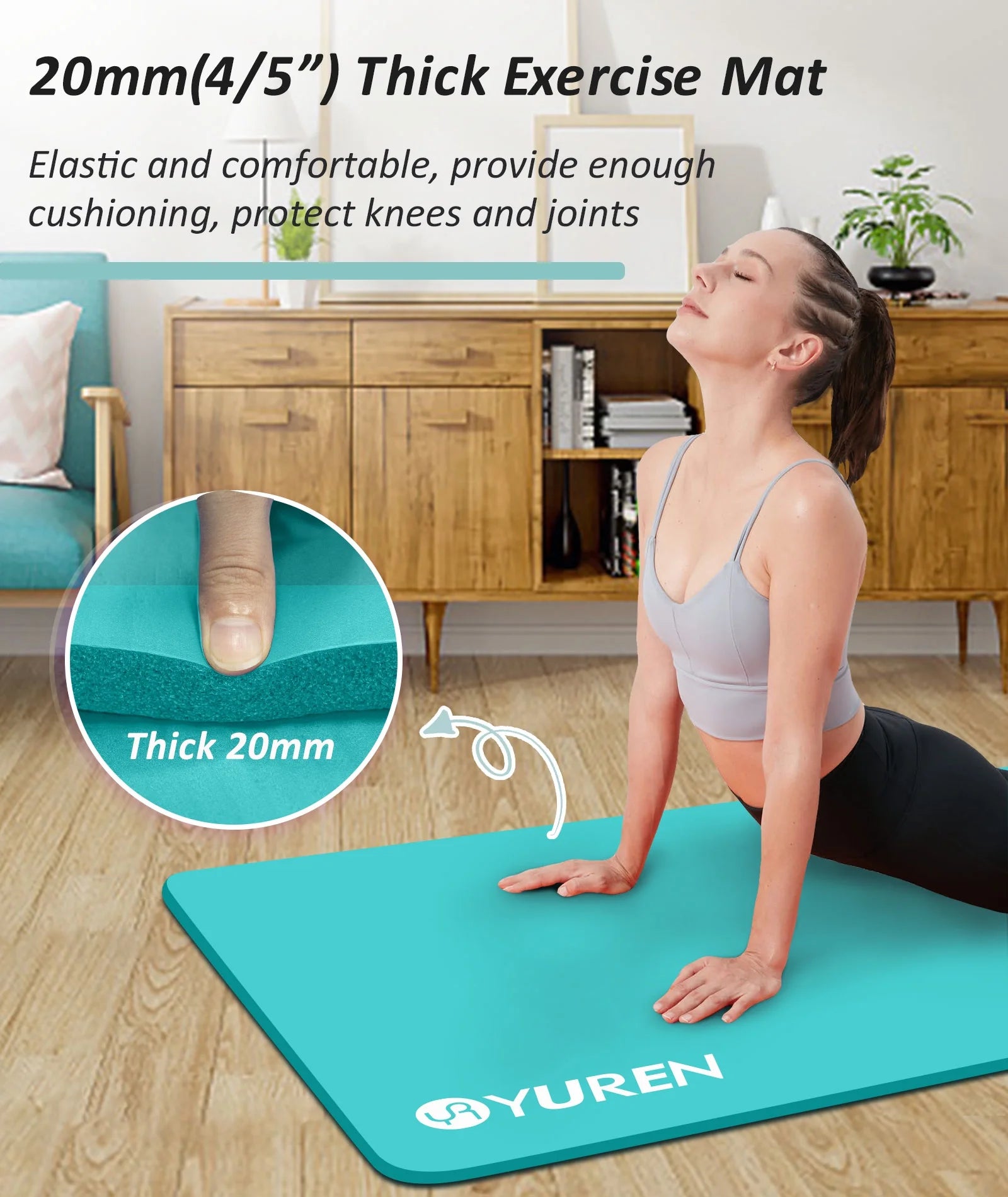 Extra Thick Yoga Mat 4/5" Hi-Density Foam In/Outdoor Pilates Exercise Mats 76" Long, Ice Blue