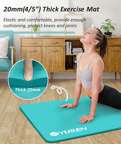 Extra Thick Yoga Mat 4/5" Hi-Density Foam In/Outdoor Pilates Exercise Mats 76" Long, Ice Blue