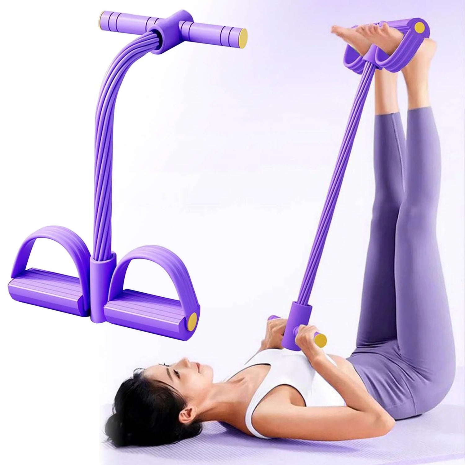 Multifunctional Fitness Resistance Belt for Core Strength &amp; Pelvic Health - 10-Tube Pedal Ankle Joint Tractor, Non-Slip Grip, Home &amp; Office Workout, Sit up Leg Stretching Rope Exercise Belt