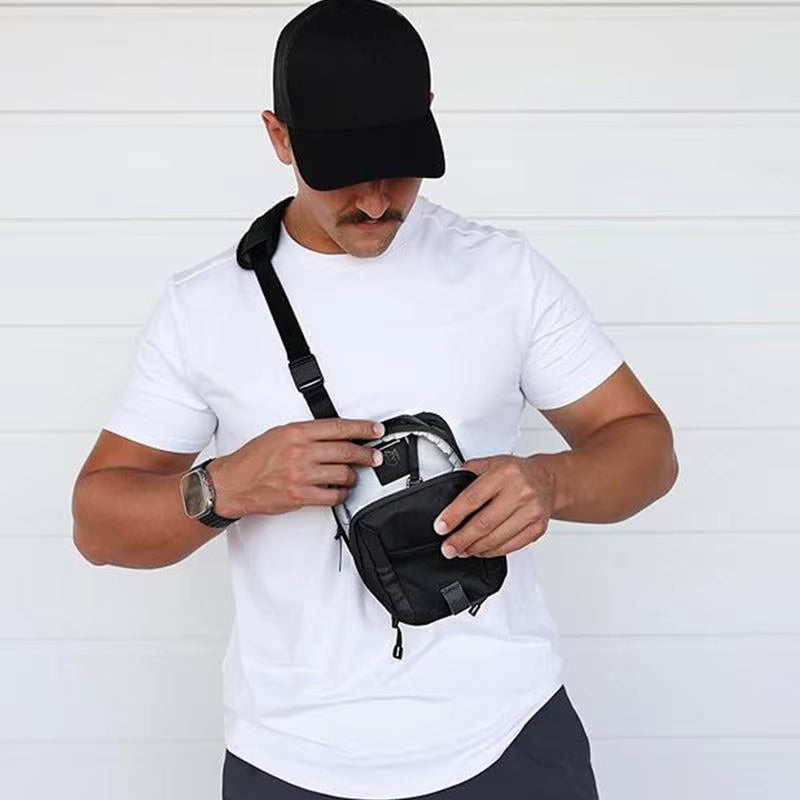 Magnetic GYM Phone Sling Bag for Men Women GYM Floor Organizer Sport Chest Crossbody Handle Pouch for Cards, Wallet, and Keys