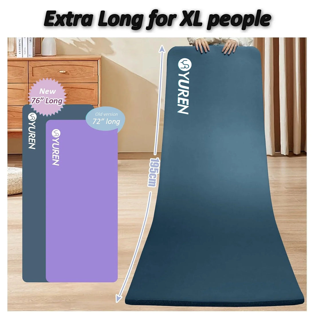Yoga Mat Thick 1 Inch Exercise Mat 76.7"X24" Workout Mats for Home Gym, Grayblue W/ Bag