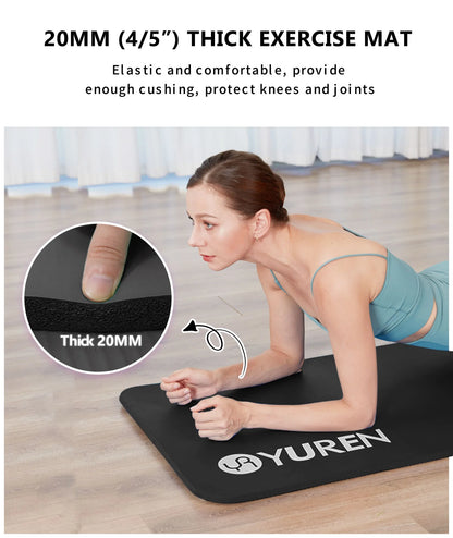 Thick Yoga Mat 1 Inch High-Density NBR Foam Pilates Exercise Stretching Fitness Mats, Black W/ Bag