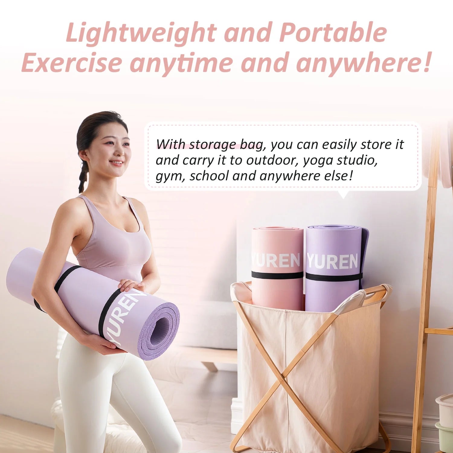 Thick Yoga Mat 20Mm High-Density NBR Foam Pilates Exercise Mats 76"X24", Pink with Carry Bag