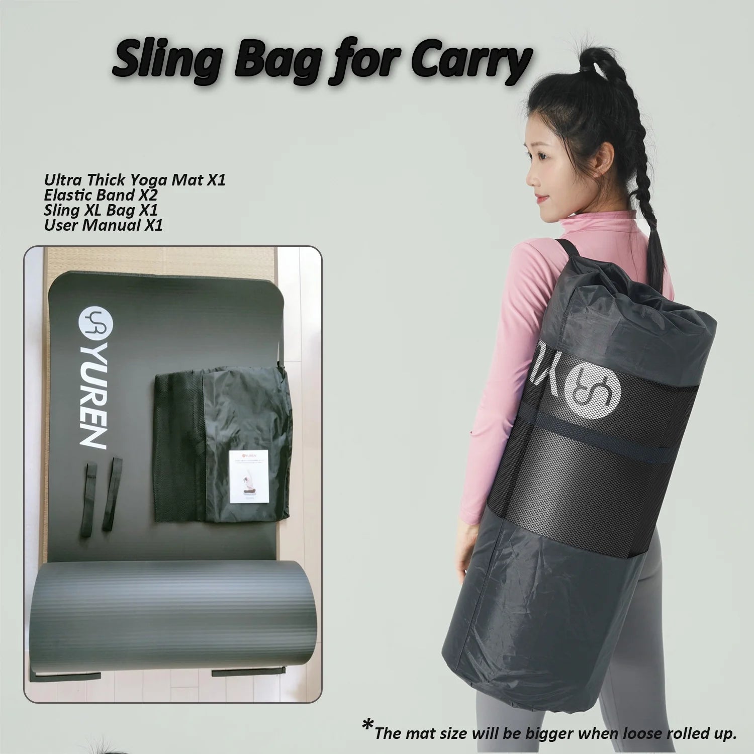 Thick Yoga Mat 1 Inch High-Density NBR Foam Pilates Exercise Stretching Fitness Mats, Black W/ Bag