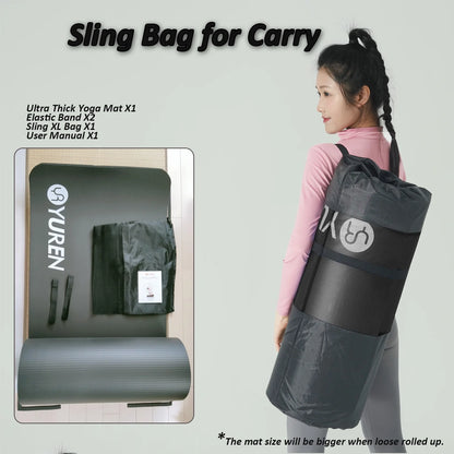 Thick Yoga Mat 1 Inch High-Density NBR Foam Pilates Exercise Stretching Fitness Mats, Black W/ Bag