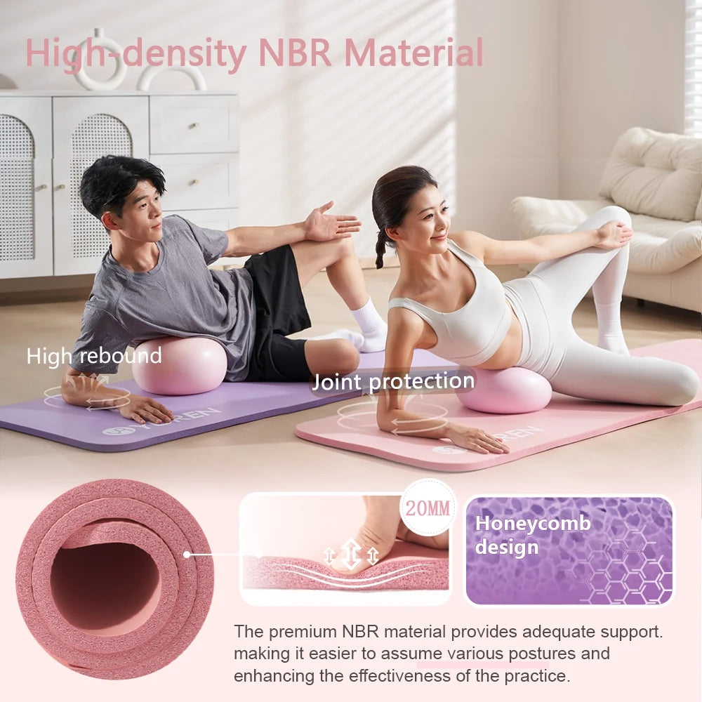 Thick Yoga Mat 20Mm High-Density NBR Foam Pilates Exercise Mats 76"X24", Pink with Carry Bag